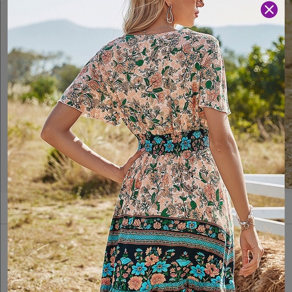 Peach Floral Boho Dress - Picture 2 of 5